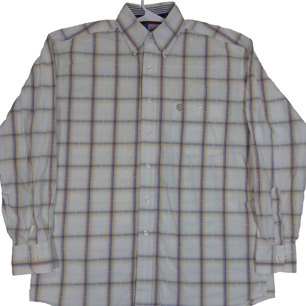 Wrangler George Strait Shirt Medium Mens Plaid Cowboy Cut Button Down White
